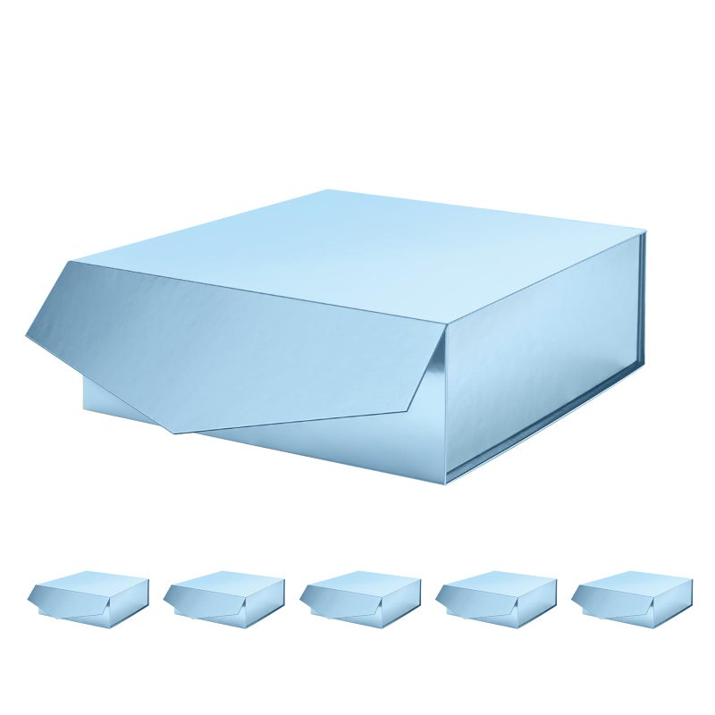 MALICPLUS 6 Gift Boxes with Lids for Valentine's Day 9x9x3.4 Inches, Blue Bridesmaids Proposal Boxes with Magnetic Closure for All Occasion (Glossy Blue) - Image 1