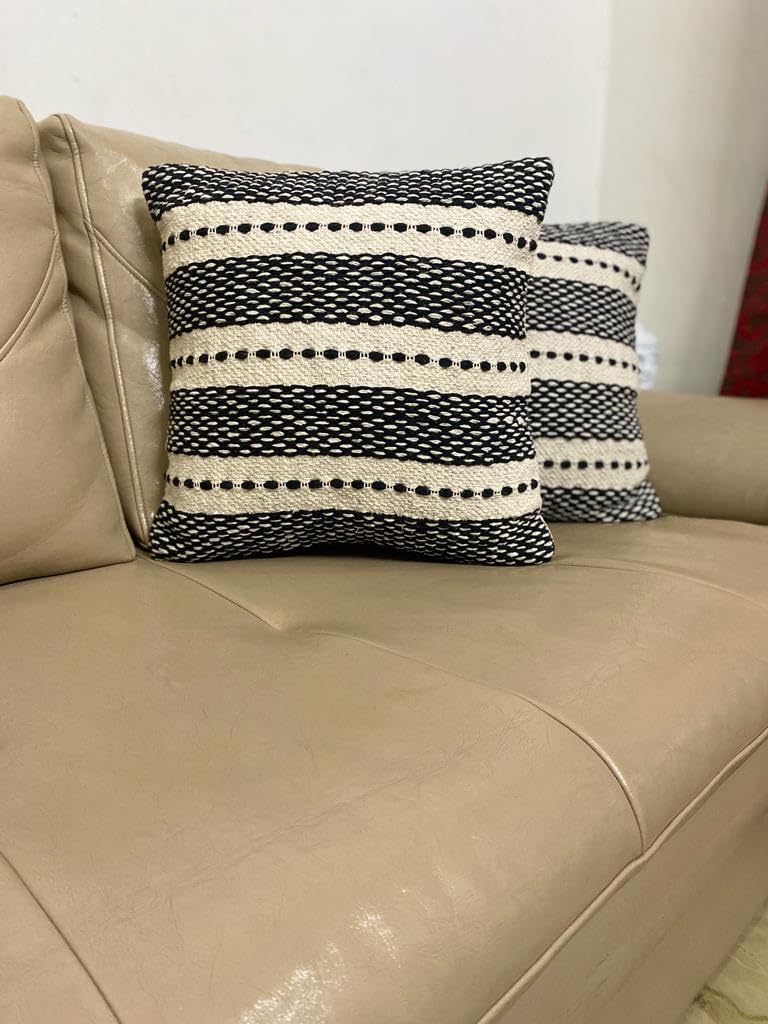 TIB Premium Boho Decorative Throw Cushion Covers, 16 x 16 cm, Set of 2, Cotton. (Black Lines)-230 TC - Image 2