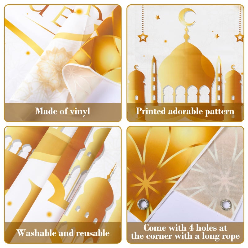 QIFU Eid Mubarak Decorations for Home - 70pcs Ramadan Decorations include White Gold Star Moon Balloons and Eid Mubarak Banner for Ramadan Decor - Image 3