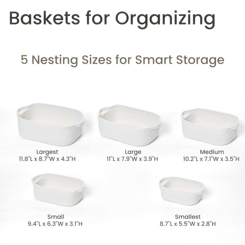 Kodomoore Storage Basket Set â€“ 5-Piece Baskets for Organizing Home, Shelves, Nursery, Bathroom, Dog Toys, Small to Large Decorative Baskets â€“ Off White - Image 3