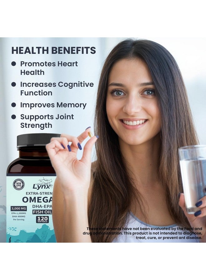 Leaping Lynx Fish Oil 3000 mg Softgels, Fish Oil Supplements, Omega 3 Burpless Fish Oil from Only Wild-Caught Fish, 120 ct, 1200mg EPA & 900mg DHA Fatty Acids per Serving, for Heart Health - Image 5