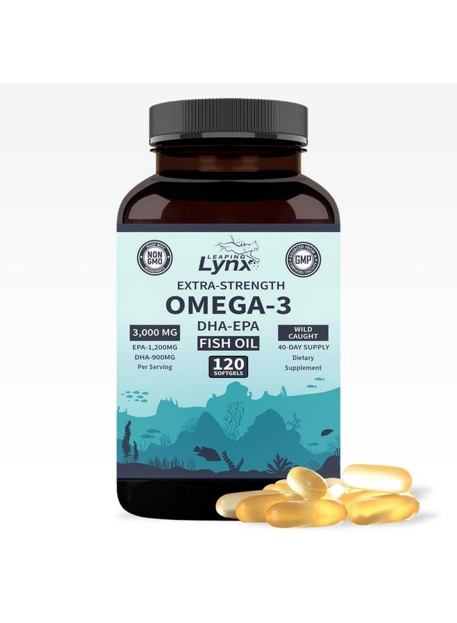 Leaping Lynx Fish Oil 3000 mg Softgels, Fish Oil Supplements, Omega 3 Burpless Fish Oil from Only Wild-Caught Fish, 120 ct, 1200mg EPA & 900mg DHA Fatty Acids per Serving, for Heart Health - Image 1