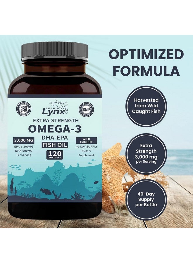 Leaping Lynx Fish Oil 3000 mg Softgels, Fish Oil Supplements, Omega 3 Burpless Fish Oil from Only Wild-Caught Fish, 120 ct, 1200mg EPA & 900mg DHA Fatty Acids per Serving, for Heart Health - Image 3