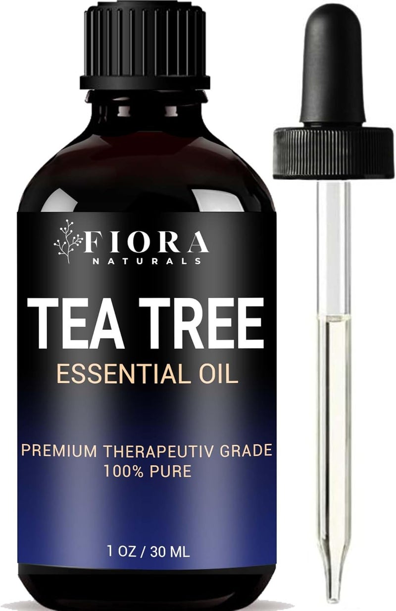 Fiora Naturals زيت شجرة الشاي للأظافر - زيت شجرة الشاي الأساسي النقي 100% للعناية بالبشرة والقدمين والثقوب والقشرة والعناية بالشعر وفروة الرأس. علاج طبيعي للأظافر المتغيرة اللون والتالفة، ميلاليوكا ألتيرنيفوليا النقي.