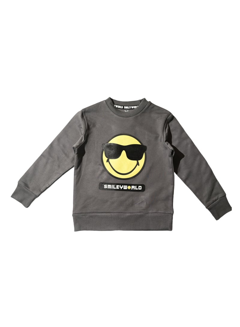 Smileyworld Unisex Cotton Sweatshirt, Grey, Size M, Smiley Face Logo - Image 1