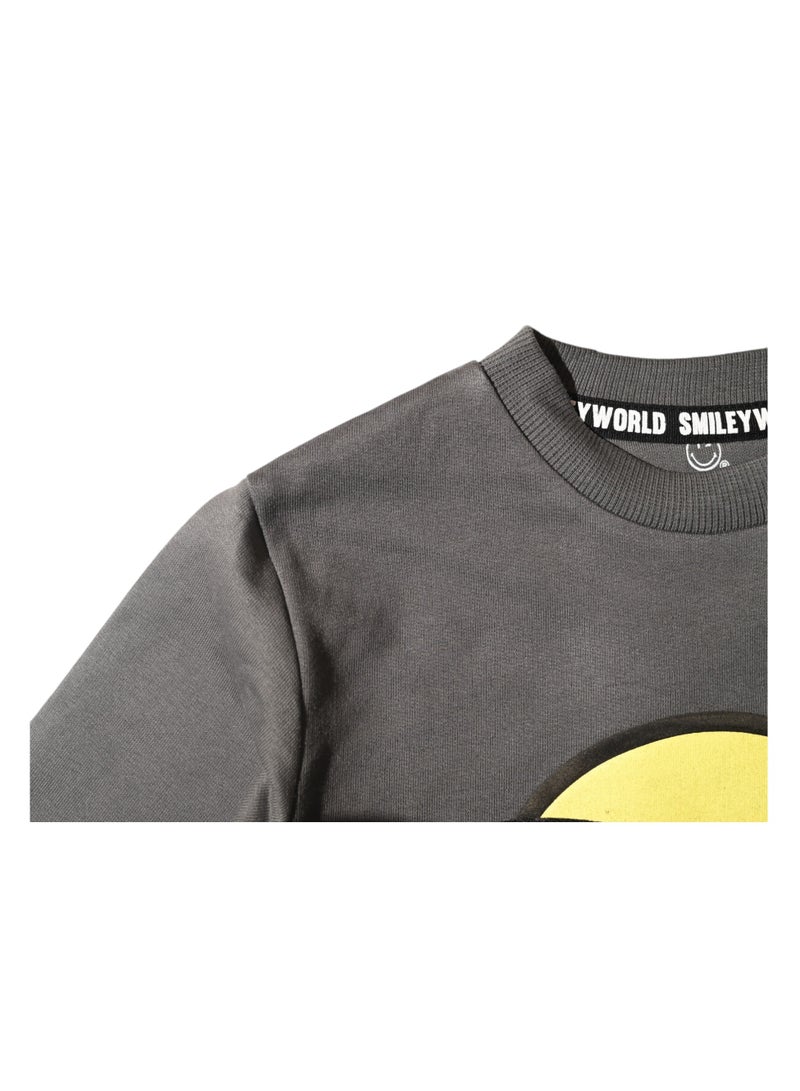 Smileyworld Unisex Cotton Sweatshirt, Grey, Size M, Smiley Face Logo - Image 3