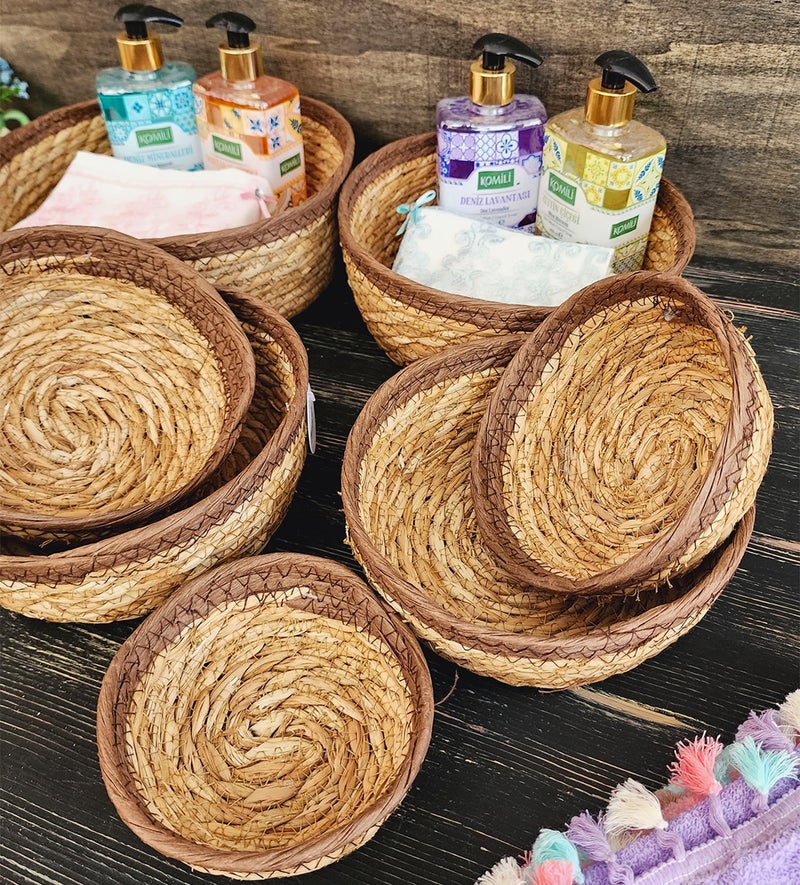 Montesev Narcissus Wicker 7 Basket Storage Box Basket Set Organizer Kitchen Bathroom Organizer Coffee - Image 2