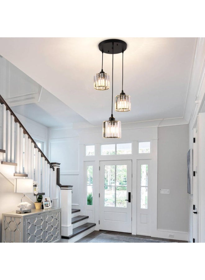 تابيت مصابيح معلقة بثلاثة مصابيح، ثريا كريستالية سوداء معلقة، مناسبة لجزيرة المطبخ، إضاءة معلقة عصرية قابلة للتعديل، مناسبة لغرفة الطعام أو المعيشة أو الردهة أو الردهة (لا يشمل المصباح) (أ) - Image 4