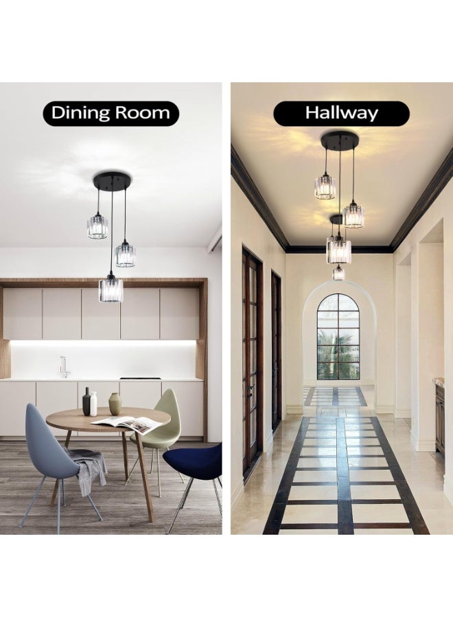 تابيت مصابيح معلقة بثلاثة مصابيح، ثريا كريستالية سوداء معلقة، مناسبة لجزيرة المطبخ، إضاءة معلقة عصرية قابلة للتعديل، مناسبة لغرفة الطعام أو المعيشة أو الردهة أو الردهة (لا يشمل المصباح) (أ) - Image 5