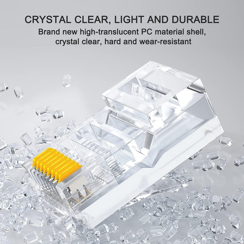RJ45 Connectors Cat6 Pass Through Ends Transparent and Penetrable Connectors UTP 8P8C Network Plug Gold-Plated Contacts for Widely Used in Local Area Network and ADSL Broadband(100Pcs) - Image 3
