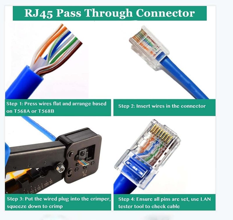 RJ45 Connectors Cat6 Pass Through Ends Transparent and Penetrable Connectors UTP 8P8C Network Plug Gold-Plated Contacts for Widely Used in Local Area Network and ADSL Broadband(100Pcs) - Image 5