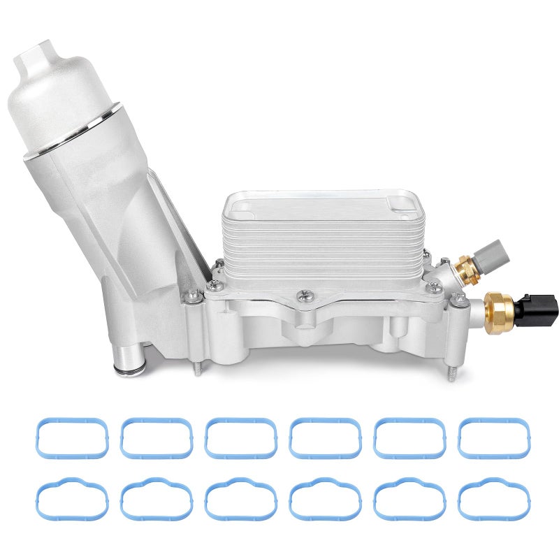 LOREADA 926-959 Oil Cooler Engine Oil Filter Housing Assembly Full Aluminum for Jeep Wrangler Grand Cherokee 3.6L Dodge Journey Charger Caravan Chrysler 200 300 Ram 3.2L with Sensor and Gasket Kit 68105583AF - Image 1