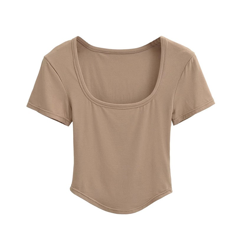 Sweet Cool Spice Girl Mask Sense U-Collar Shoulder Short-Sleeved T-Shirt Slim-Fit Slimming Base Inner Short Top - Image 1