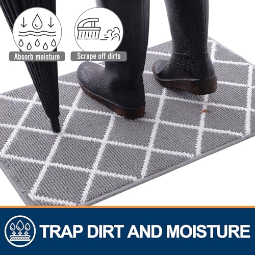 Finchitty Indoor Door Mat, Dirt Resistant and Absorbent, Low-Profile, Non-Slip, Washable Inside Floor Mats for Front Door, Back, and Entrance, 36" x 24", Grey - Image 2