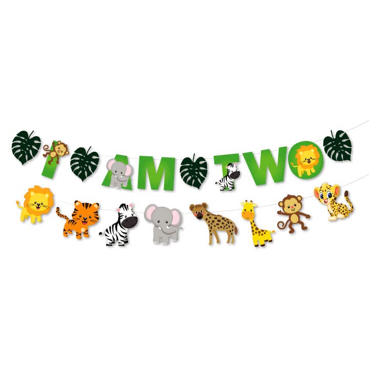Festiko® 1 Pc I Am Two Jungle Theme Banner, Jungle Theme 2nd Birthday Supplies, Jungle Theme I Am Two Decoration, Jungle Safari Party Supplies - Image 5