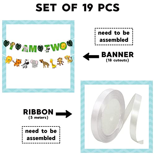 Festiko® 1 Pc I Am Two Jungle Theme Banner, Jungle Theme 2nd Birthday Supplies, Jungle Theme I Am Two Decoration, Jungle Safari Party Supplies - Image 2