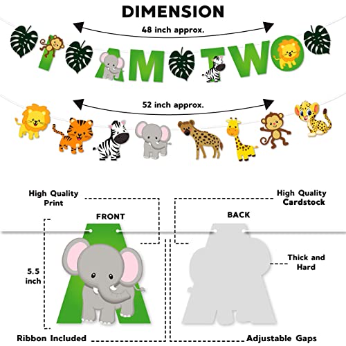Festiko® 1 Pc I Am Two Jungle Theme Banner, Jungle Theme 2nd Birthday Supplies, Jungle Theme I Am Two Decoration, Jungle Safari Party Supplies - Image 3