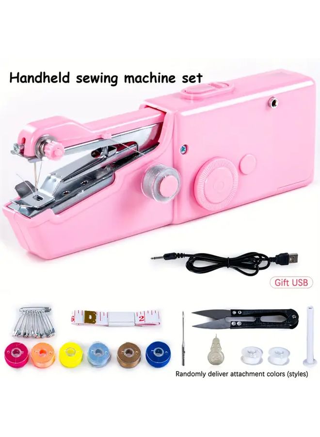 Mini Portable Handheld Sewing Machine Pink USB Powered Crafting Supplies - Image 1