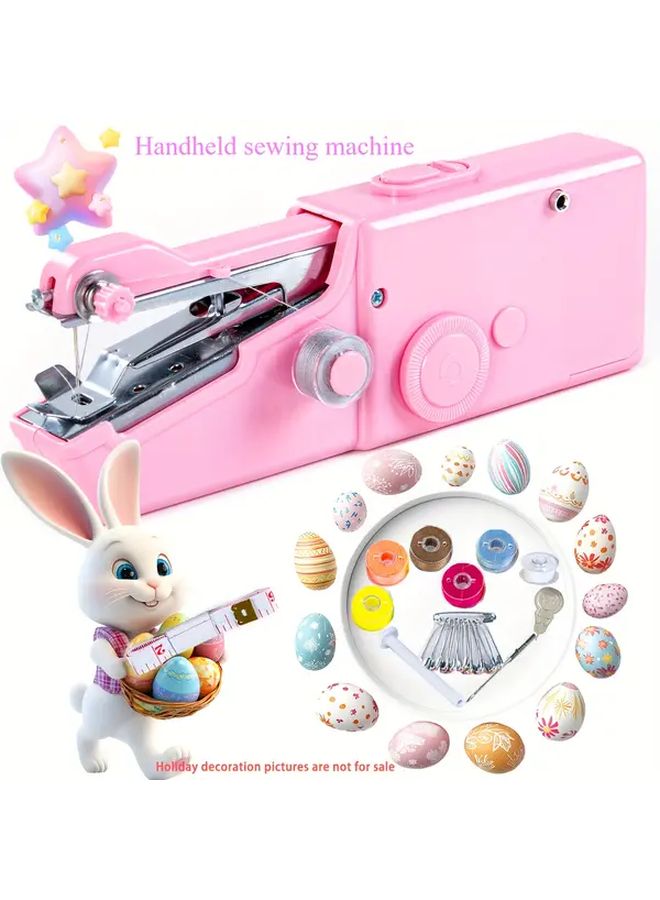 Mini Portable Handheld Sewing Machine Pink USB Powered Crafting Supplies - Image 2