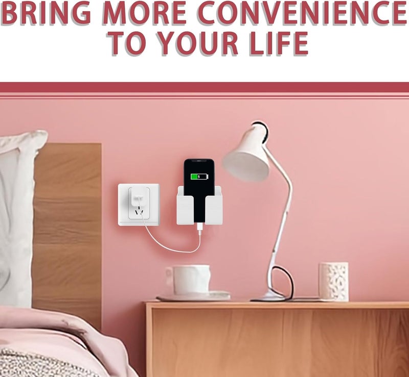TARAVEE 3 Pcs Premium Wall Mount Phone Holder with 3M Adhesive, Multi-Purpose Stand with Data Cable Receiving Hole, Charger Remote Control Storage Box for Bedroom, Kitchen, P (White Pack of) - Image 3