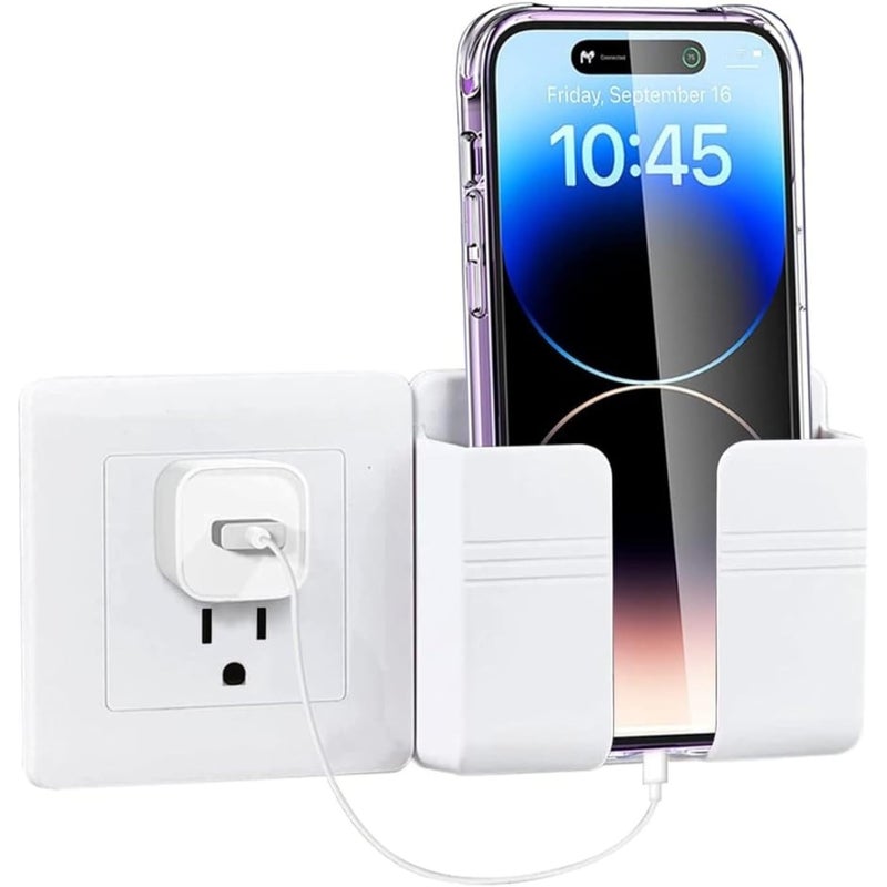 TARAVEE 3 Pcs Premium Wall Mount Phone Holder with 3M Adhesive, Multi-Purpose Stand with Data Cable Receiving Hole, Charger Remote Control Storage Box for Bedroom, Kitchen, P (White Pack of) - Image 2