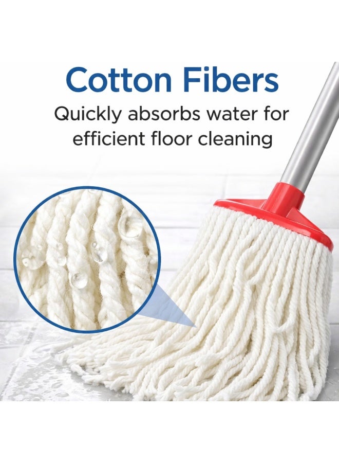 VELMORE 25cm X 25 cm Cotton Floor Mop with Handle, Super Absorbent Cleaning Mop for Home, Heavy Duty Cotton String Mop with Stick, Floor Mop for Tiles Marble Wood Kitchen Bathroom, Reusable Wet Mop - Image 3