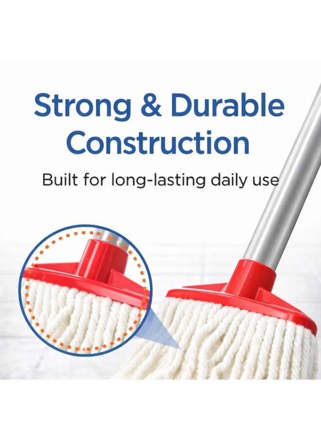 VELMORE 25cm X 25 cm Cotton Floor Mop with Handle, Super Absorbent Cleaning Mop for Home, Heavy Duty Cotton String Mop with Stick, Floor Mop for Tiles Marble Wood Kitchen Bathroom, Reusable Wet Mop - Image 4