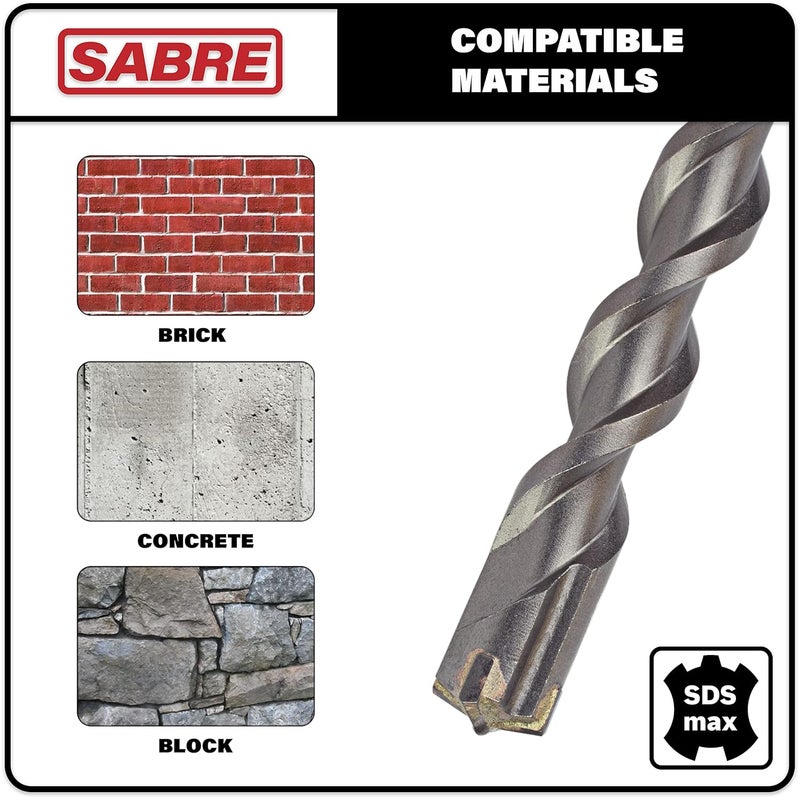 Sabre Tools Sabre Tool 1-1/4 Inch x 15 Inch SDS MAX Rotary Hammer Drill Bit, U-Flute, Carbide Tipped for Brick, Stone, and Concrete (1-1/4inches x 9.5inches x 15 - Image 3