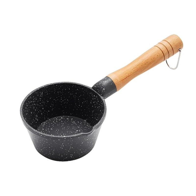 Home Essentials Deep Frying Tadka Pan with Wooden Handle- Non Stick Maifan Material | Vaghar, Chounk, Baghar Pan for Frying Dal/Spices | Flame Safe | Gas Stove Safe - Image 1