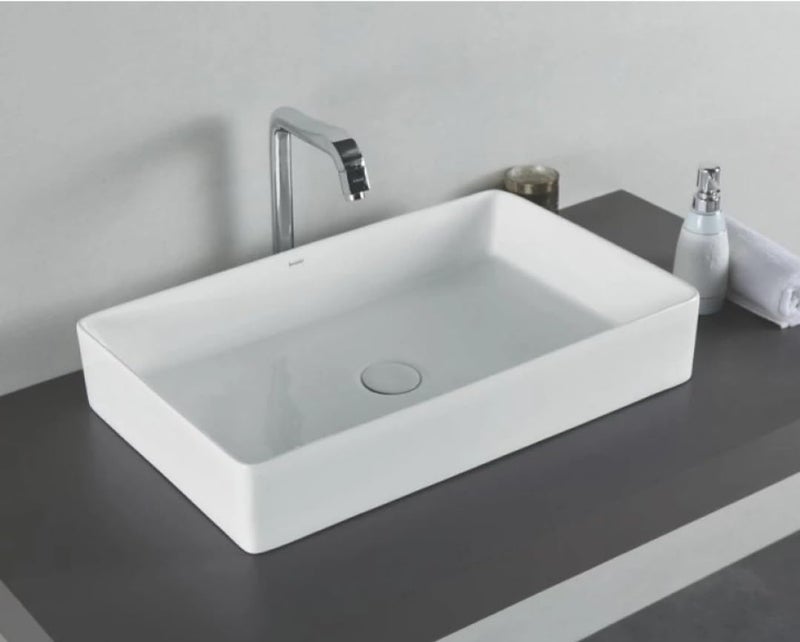 Well Set Premium Designer Ceramic Table Top White Plan Wash Basin Size24135 45inch - Image 1