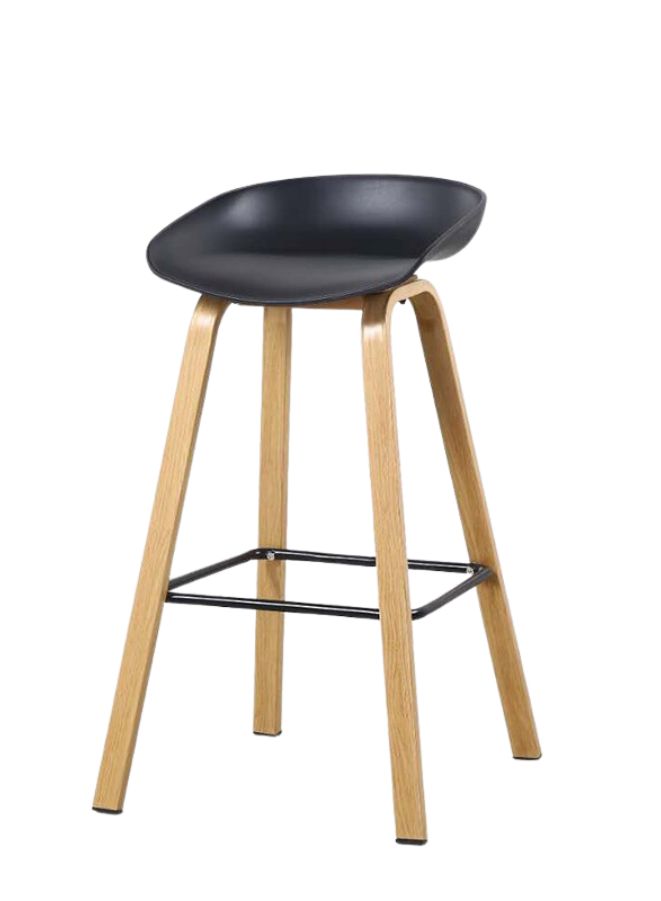 كرسي بار مرتفع للمكتب، الردهة، الأندية، الحانات، الاستقبال، كرسي بار بأرجل خشبية، أسود - Image 1