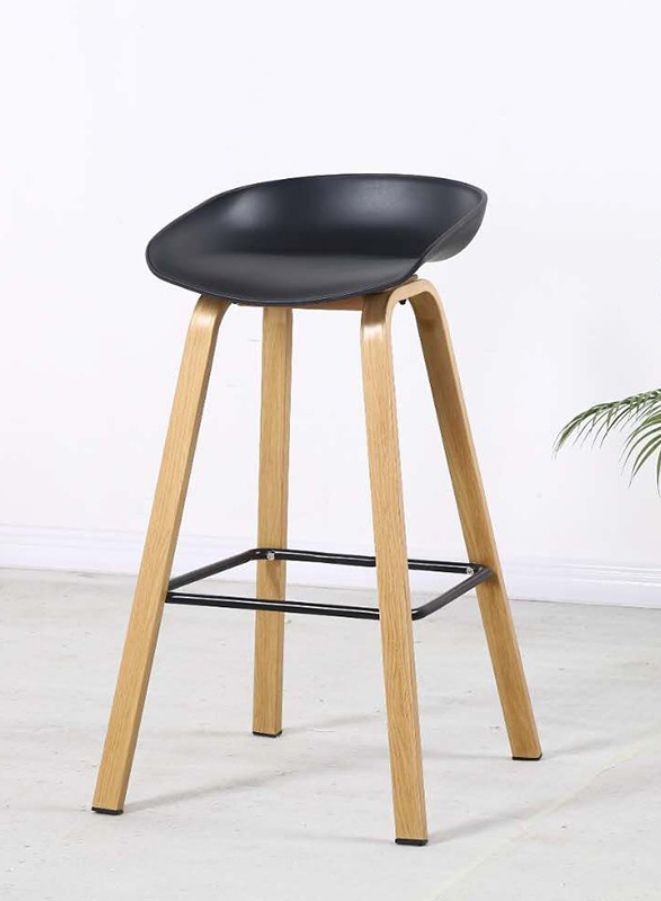 كرسي بار مرتفع للمكتب، الردهة، الأندية، الحانات، الاستقبال، كرسي بار بأرجل خشبية، أسود - Image 2