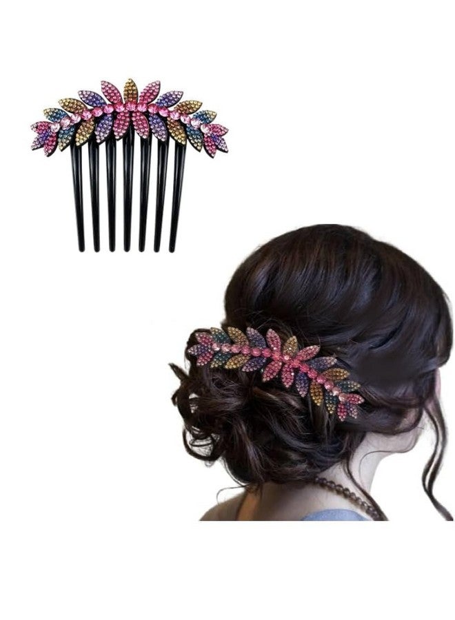 Tonity Clips for Women Flower Comb Slide Hair Clips for Girls Crystal Barrettes Bridal Charm Hair Accessories Hair Bun DecoratedLeaf Hair Clips for Women Flower Hair Comb (Multicolor) ((Flower Hair Pin -1), MEDIUM) - Image 1