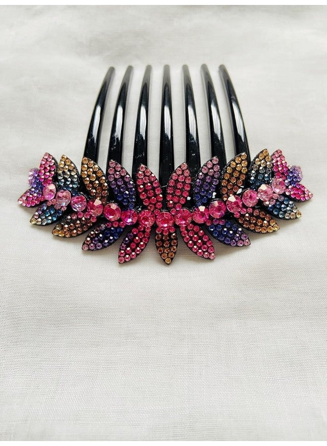 Tonity Clips for Women Flower Comb Slide Hair Clips for Girls Crystal Barrettes Bridal Charm Hair Accessories Hair Bun DecoratedLeaf Hair Clips for Women Flower Hair Comb (Multicolor) ((Flower Hair Pin -1), MEDIUM) - Image 3