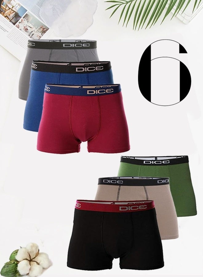 دايس ملابس داخليه بوكسر الوان سادة متعدد الألوان للرجال 6 قطع من القطن الناعم - Image 1