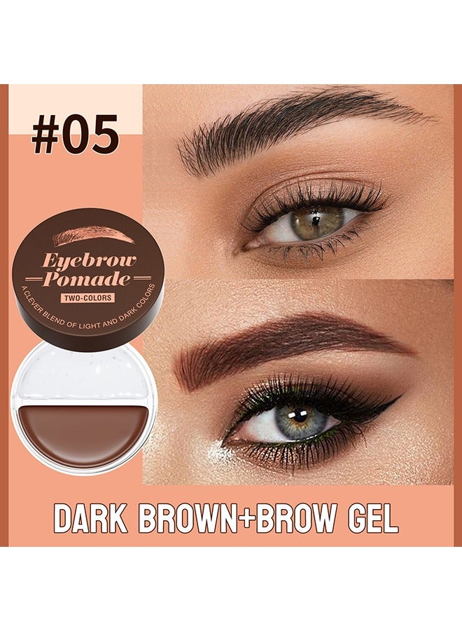 هيلوكيس Eyebrow Pomade بلونين ، 2 في 1 شمع تصفيف الحواجب ، جل حواجب شفاف مقاوم للماء وطويل الأمد ، تصفيف الحواجب وجل دهن الحواجب بفرشاة (# 05) بني غامق - Image 5