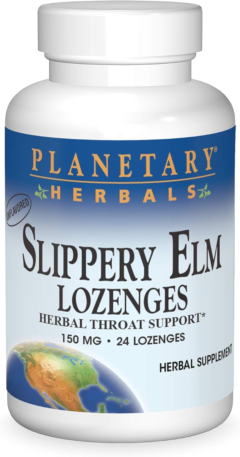 Planetary Herbals Slippery Elm Lozenges - Herbal Throat Support with Echinacea and Vitamin C, 150 mg, 24 Lozenges - Image 1