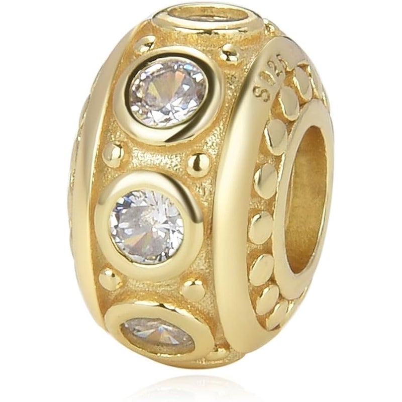 أدابيل Adabele 1pc Solid Gold Plated Sterling Silver Hypoallergenic Birthstone Charm Cubic Zirconia CZ Diamond Bead Fit Pandora All Other Bracelet Necklace Personalized Women Jewelry - Image 1