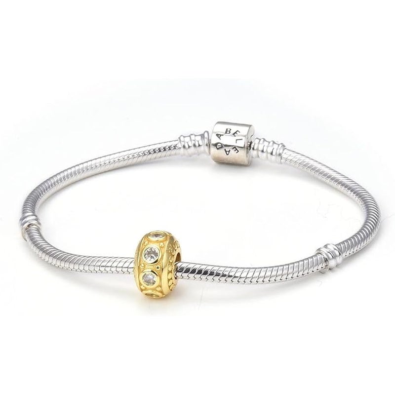 أدابيل Adabele 1pc Solid Gold Plated Sterling Silver Hypoallergenic Birthstone Charm Cubic Zirconia CZ Diamond Bead Fit Pandora All Other Bracelet Necklace Personalized Women Jewelry - Image 2