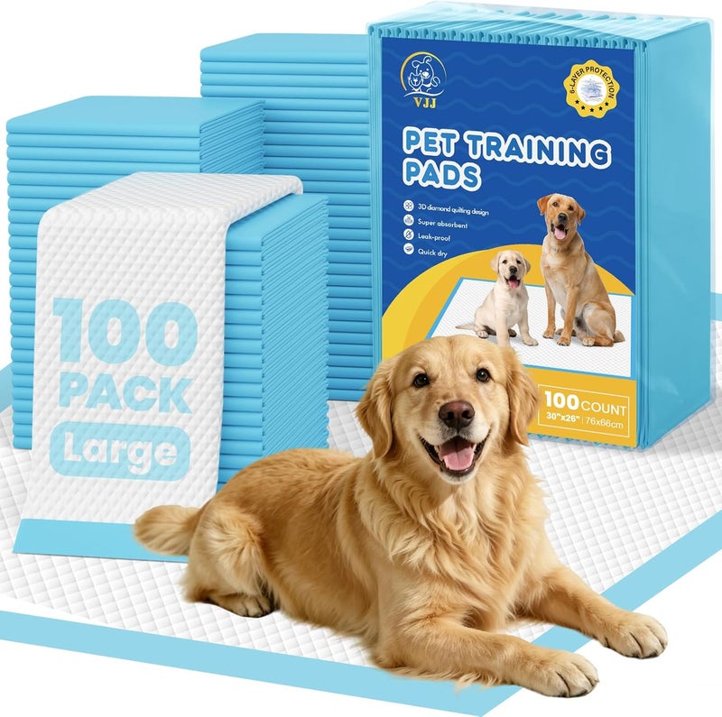 VJJ Extra Large Puppy Pads 100 Count | 30x26 Inch XL Dog Pee Pads | Super Absorbent Disposable Pee Pads for Dogs | Wee Wee Pads for Pet Training - Image 1