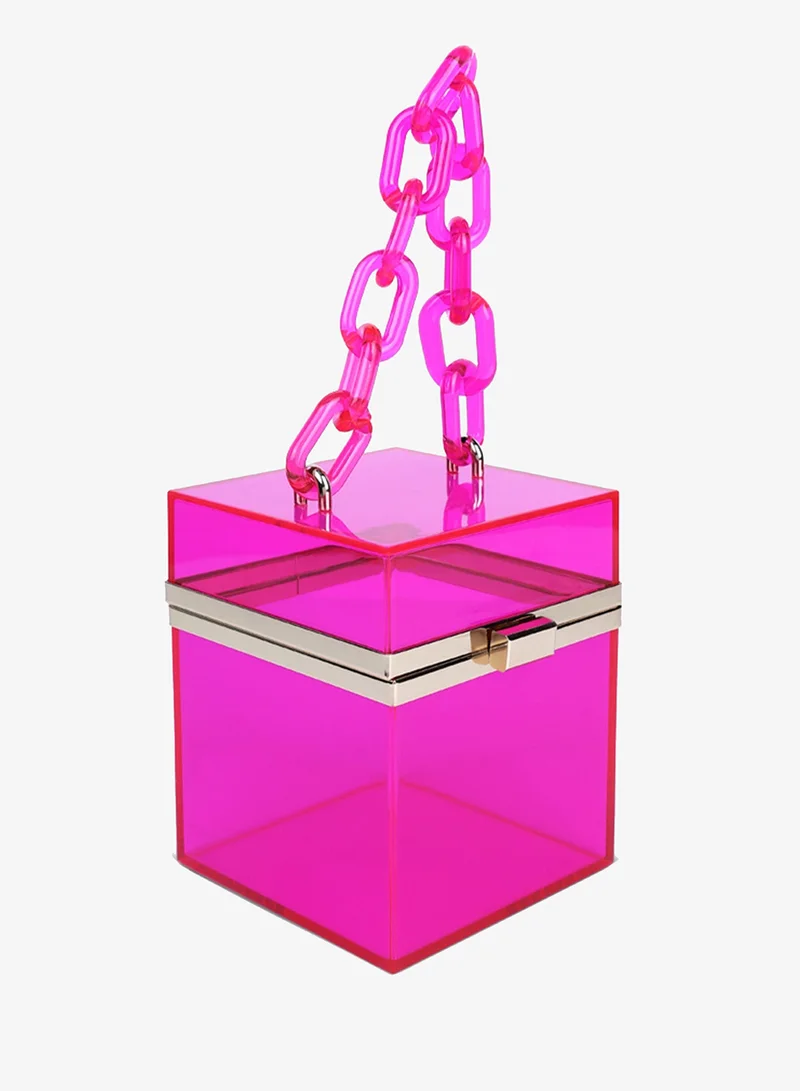 Fuchsia Cuboid Clear Box Clutch Bag