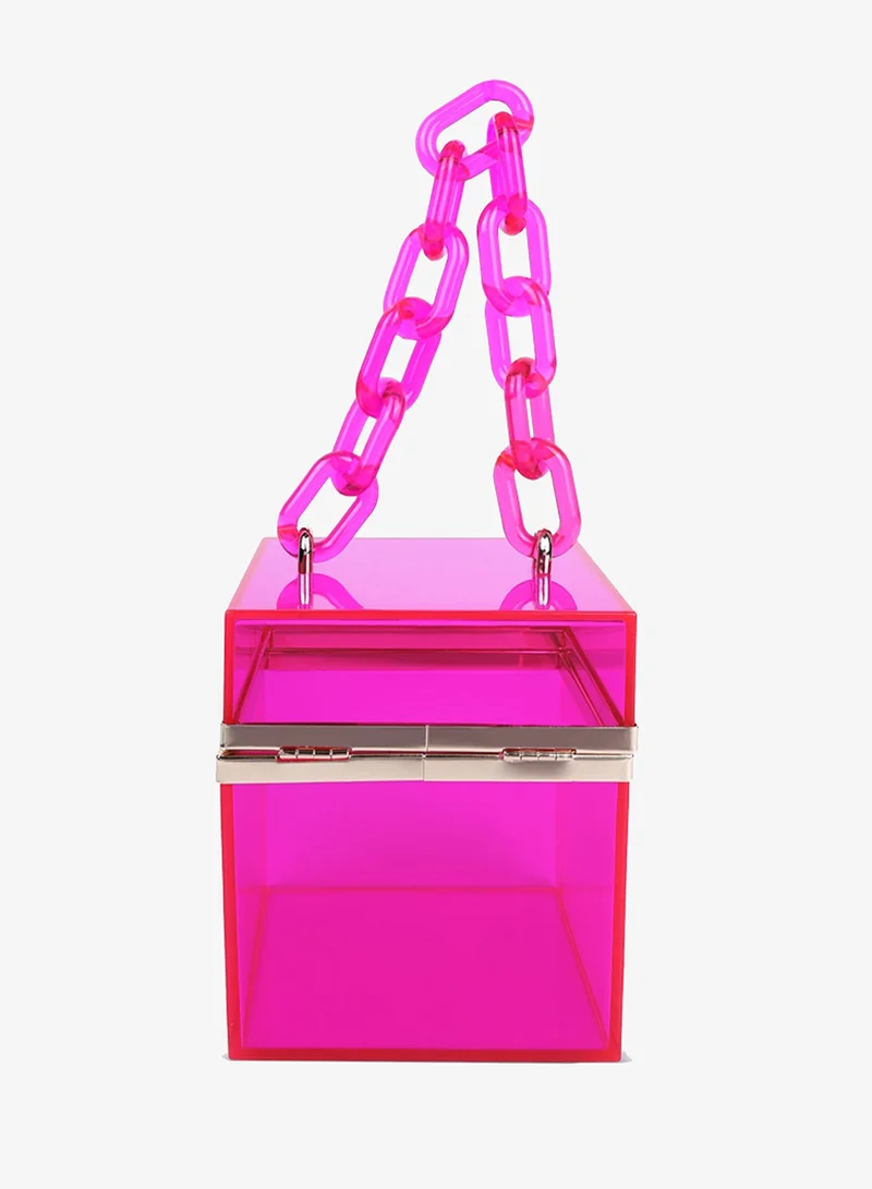 London Rag pink Fuchsia Cuboid Clear Box Clutch Bag for Women | Best Price UAE