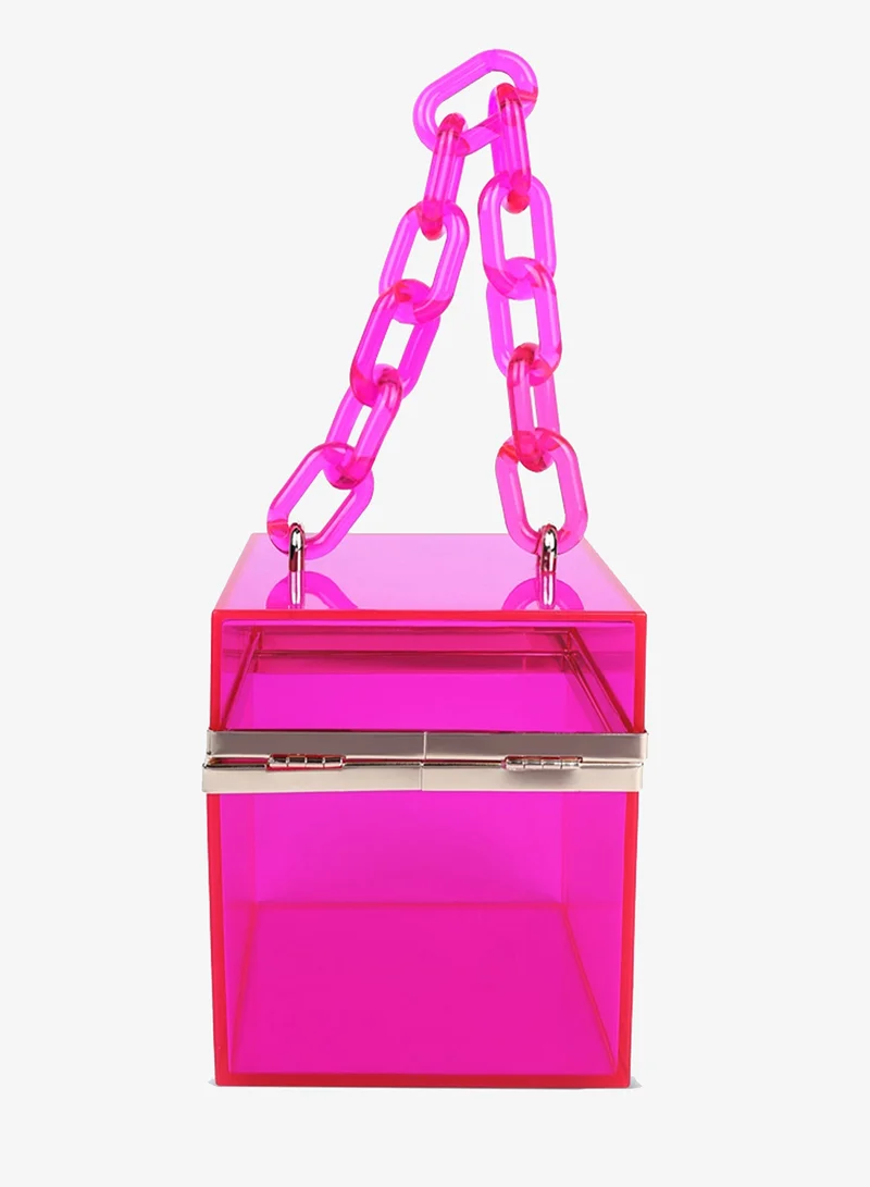 London Rag pink Fuchsia Cuboid Clear Box Clutch Bag for Women | Best Price UAE