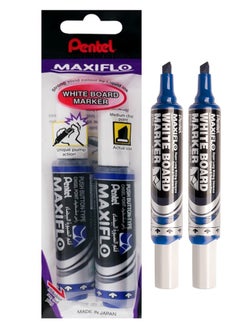 Pentel 2-Piece Maxiflo Whiteboard Erasable Markers Chisel Tip Blue  - Image 1