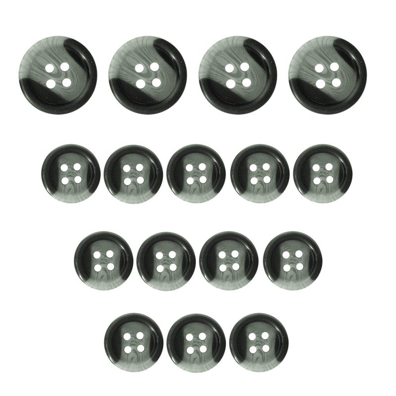 ButtonMode ButtonMode Standard Suit 16pc Set Includes 4 Buttons Measuring 19mm 34 Inch for Front 12 Buttons Measuring 15mm 58 Inch for Sleeves and Pants Gray Grey