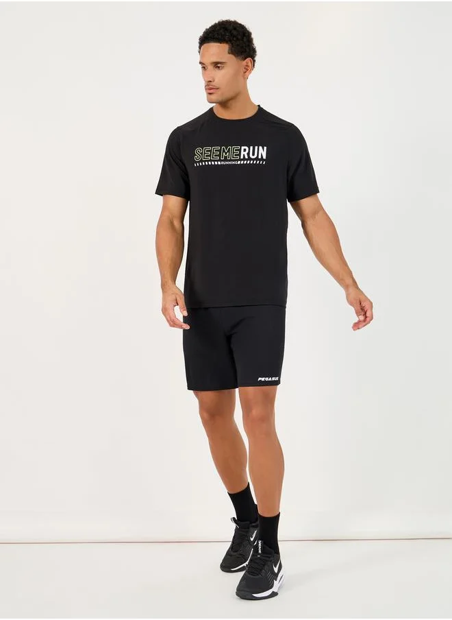 Styli Minimal Text Print Mesh Running Shorts with Drawstring Waist