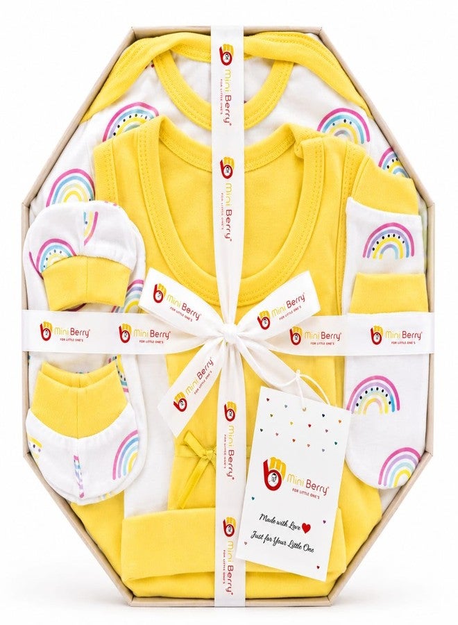 Mini Berry Newborn Baby Gift Set, Cotton, Blue Printed, Cap, Mittens & Booties, Unisex (yellow) - Image 1