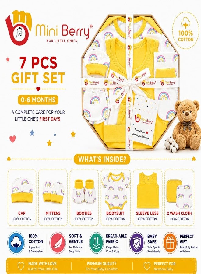 Mini Berry Newborn Baby Gift Set, Cotton, Blue Printed, Cap, Mittens & Booties, Unisex (yellow) - Image 3
