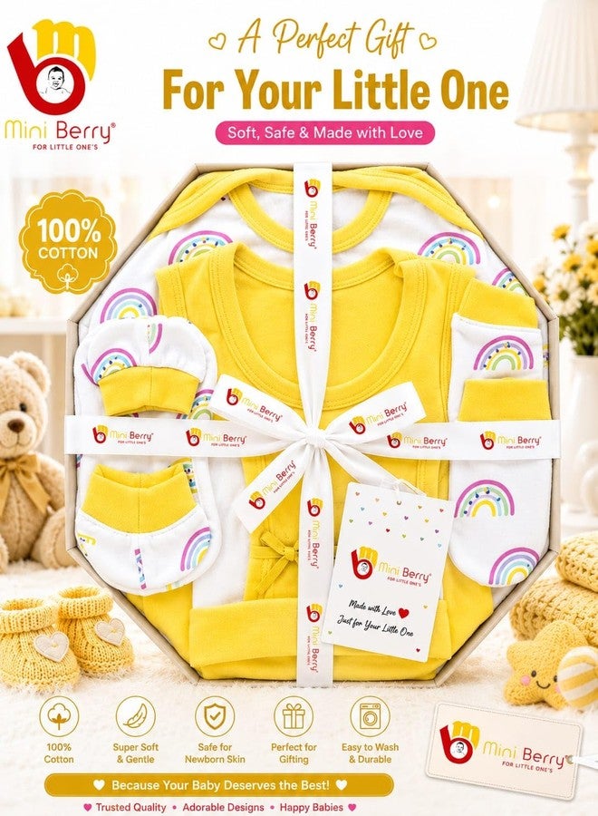 Mini Berry Newborn Baby Gift Set, Cotton, Blue Printed, Cap, Mittens & Booties, Unisex (yellow) - Image 2