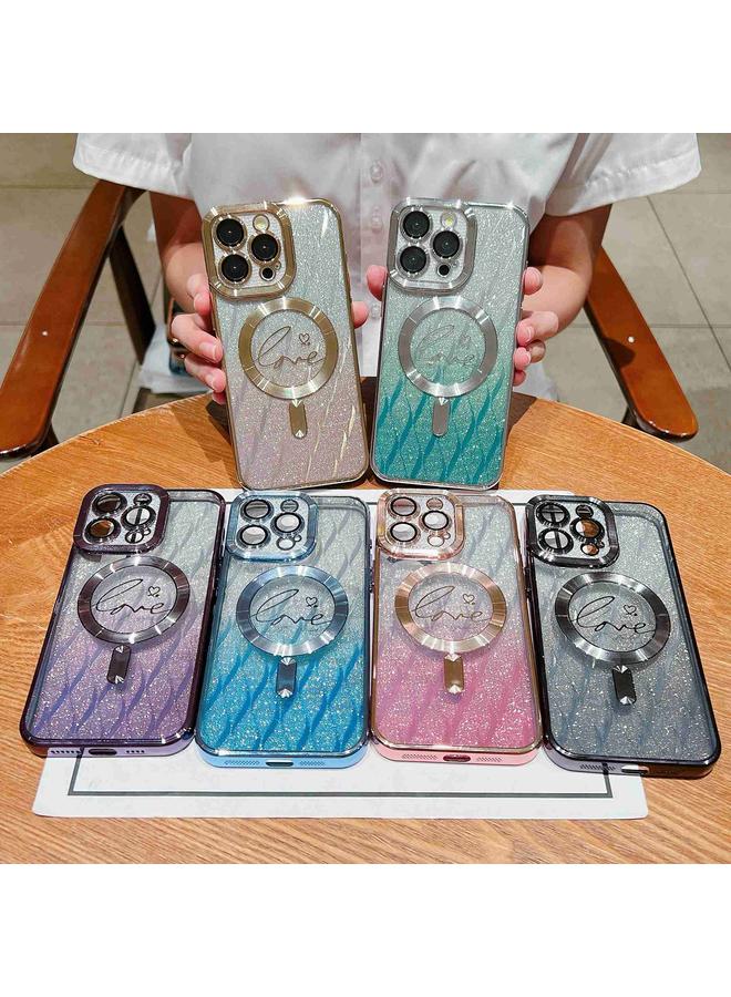 Zaboon Case For iPhone 11 Pro Max Dual-Love Leaves Gradient Glitter Magsafe TPU Phone Case - Image 2